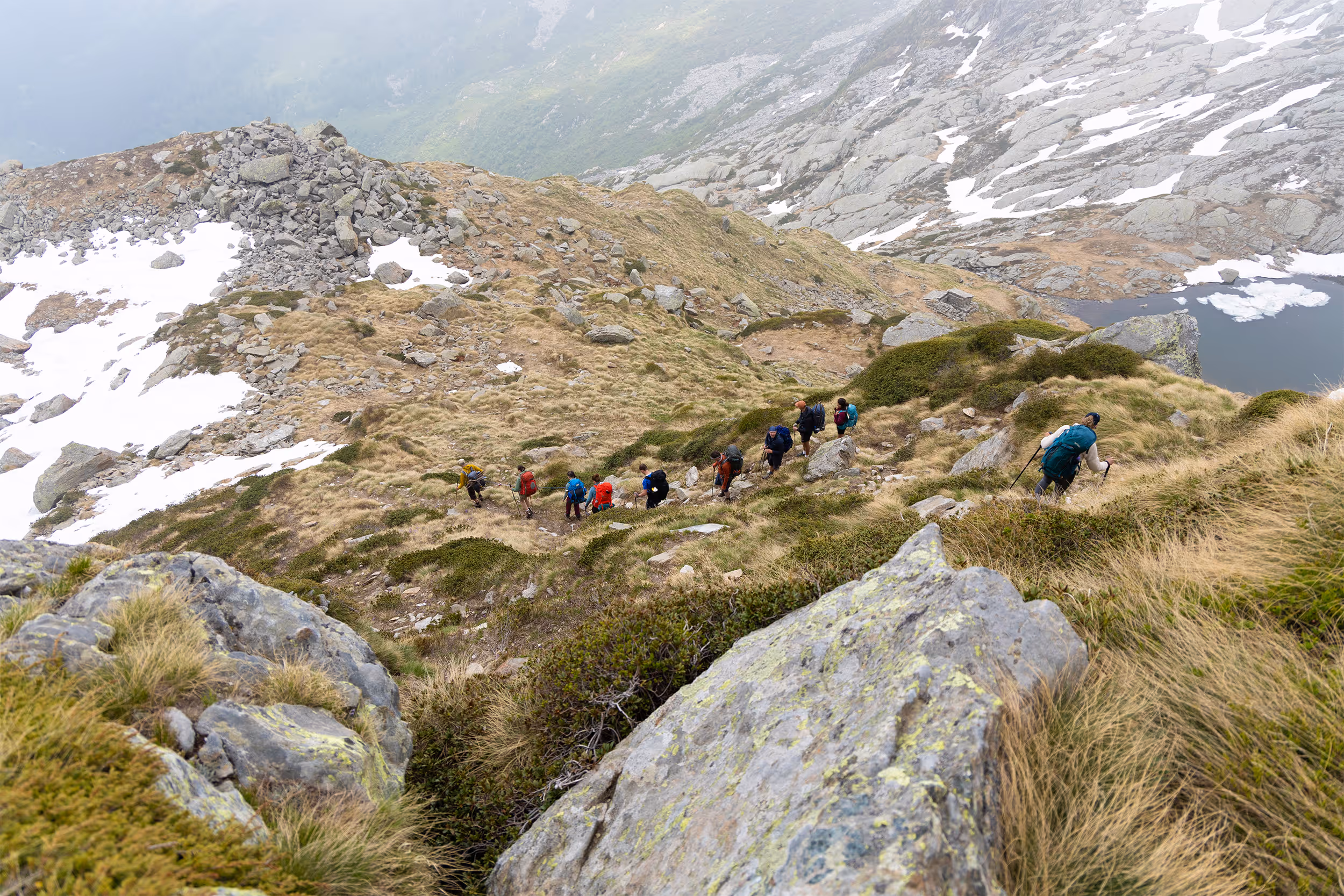 The trail climbing out of the valley