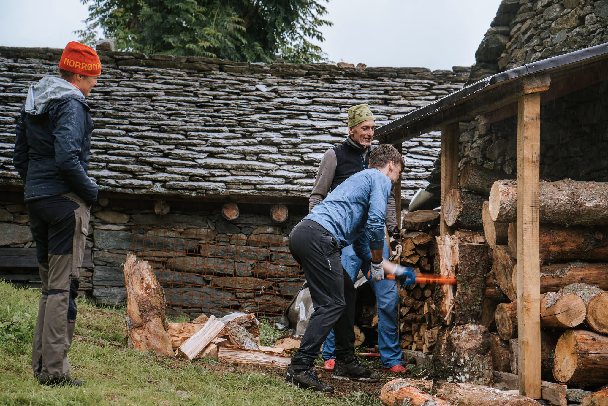 Chopping wood at the basecamp