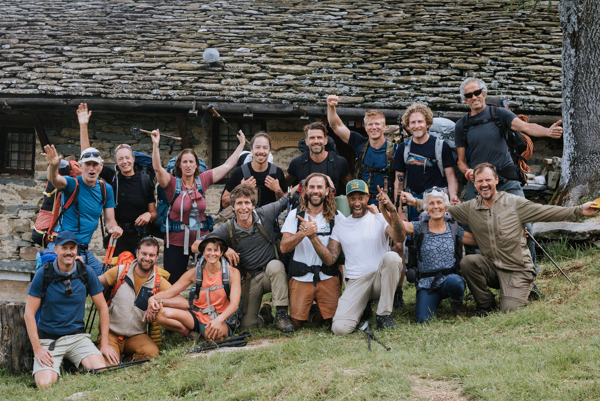 The group gathered in a circle outdoors